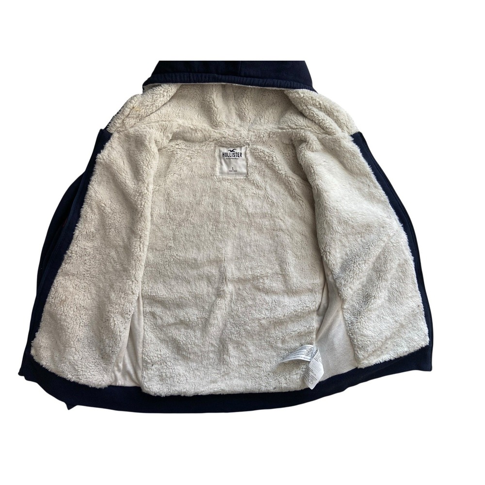 Y2K Hollister Sherpa Lined Zip‎ Up Hoodie Womens Size S Blue Logo Preppy 2000s - Picture 5 of 12